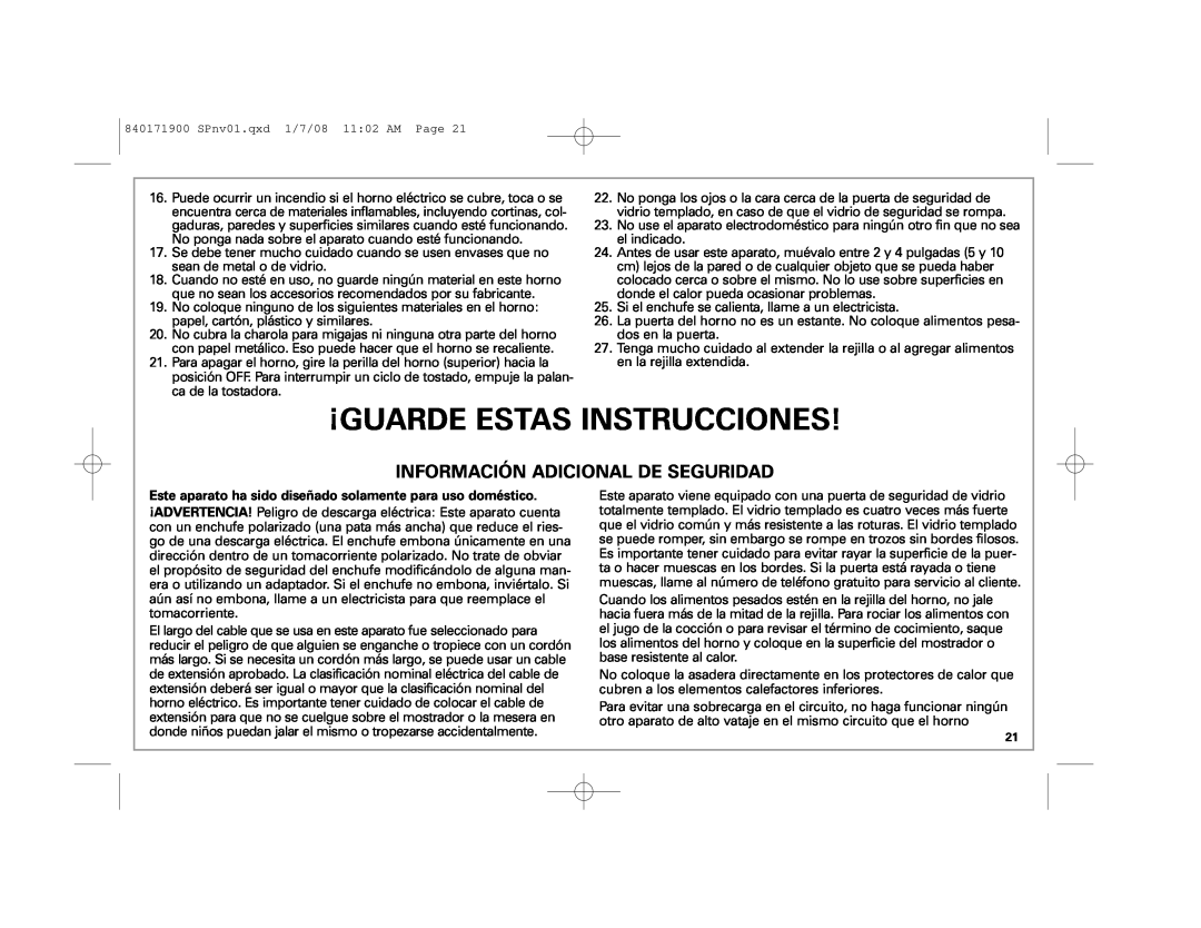 Hamilton Beach 22709C manual ¡Guarde Estas Instrucciones, Información Adicional De Seguridad 