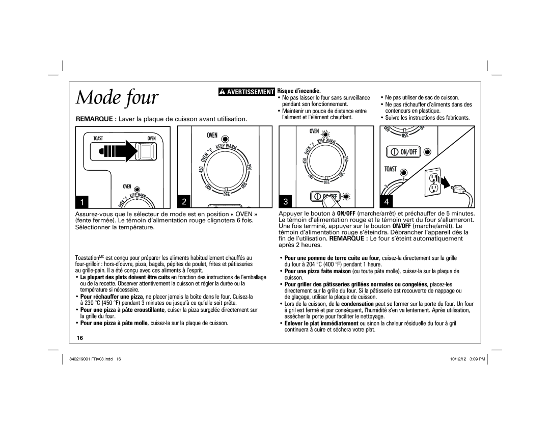 Hamilton Beach 22720 manual Mode four, Ne pas utiliser de sac de cuisson 