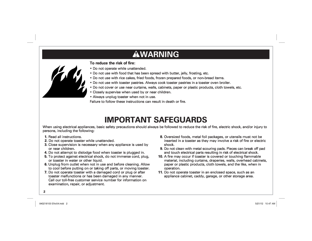 Hamilton Beach 22791 manual wWARNING, Important Safeguards 