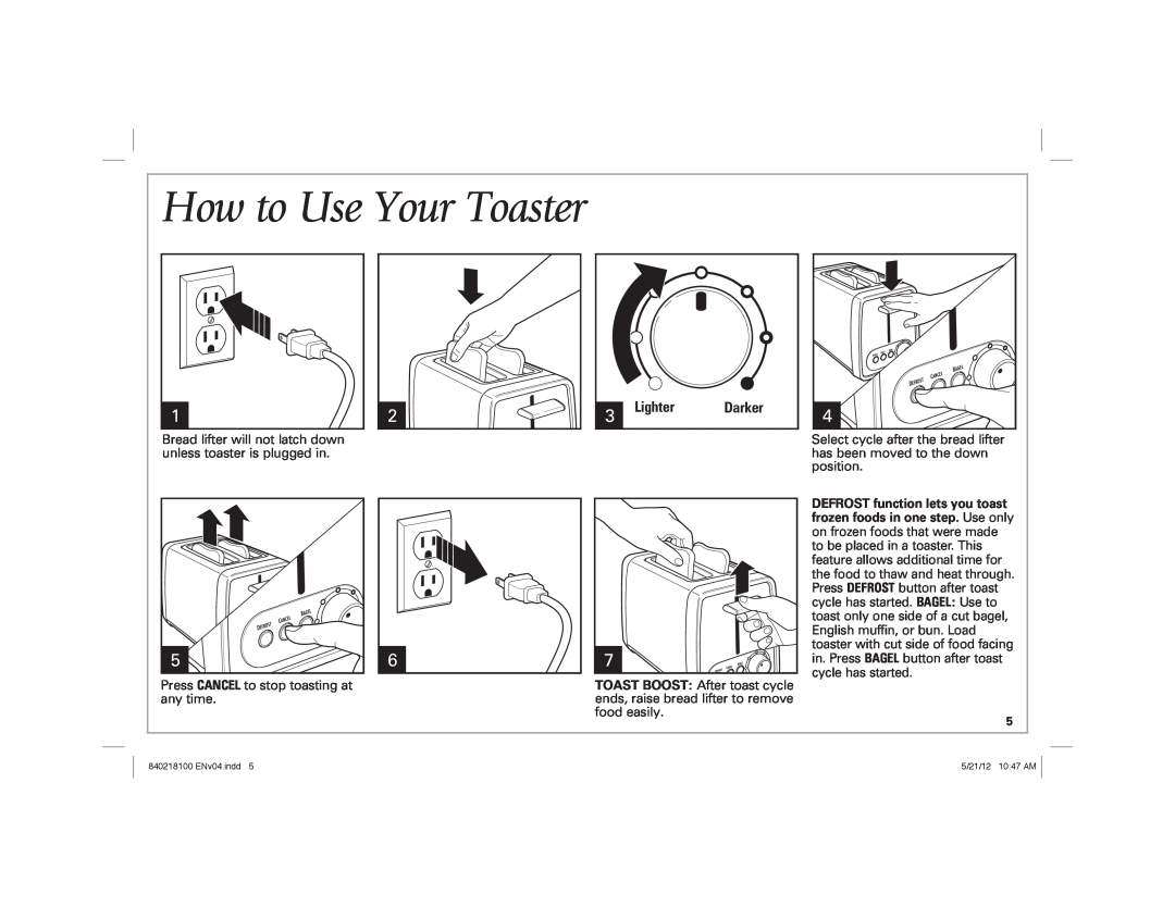Hamilton Beach 22791 manual How to Use Your Toaster, Lighter, Darker 