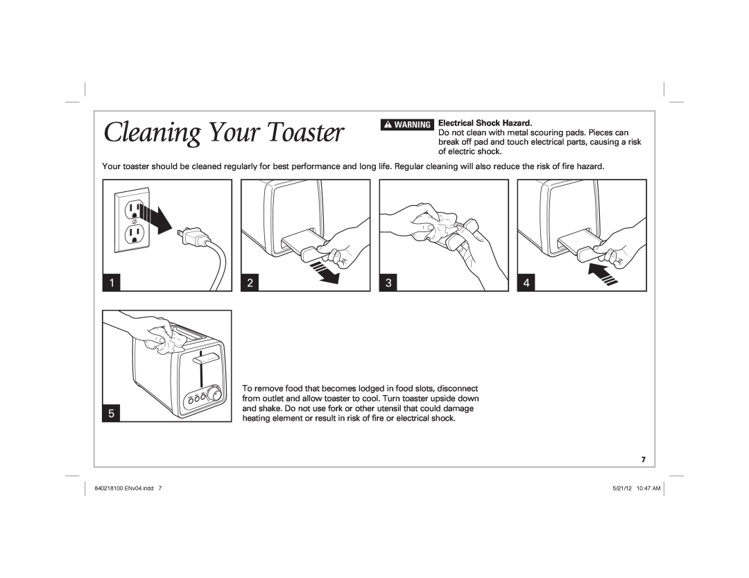 Hamilton Beach 22791 manual Cleaning Your Toaster, w WARNING, Electrical Shock Hazard 