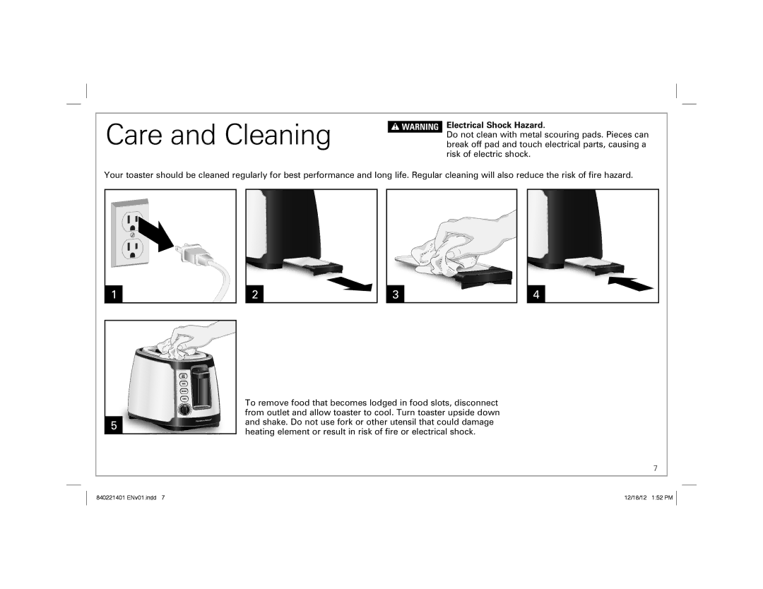 Hamilton Beach 22811 manual Care and Cleaning 