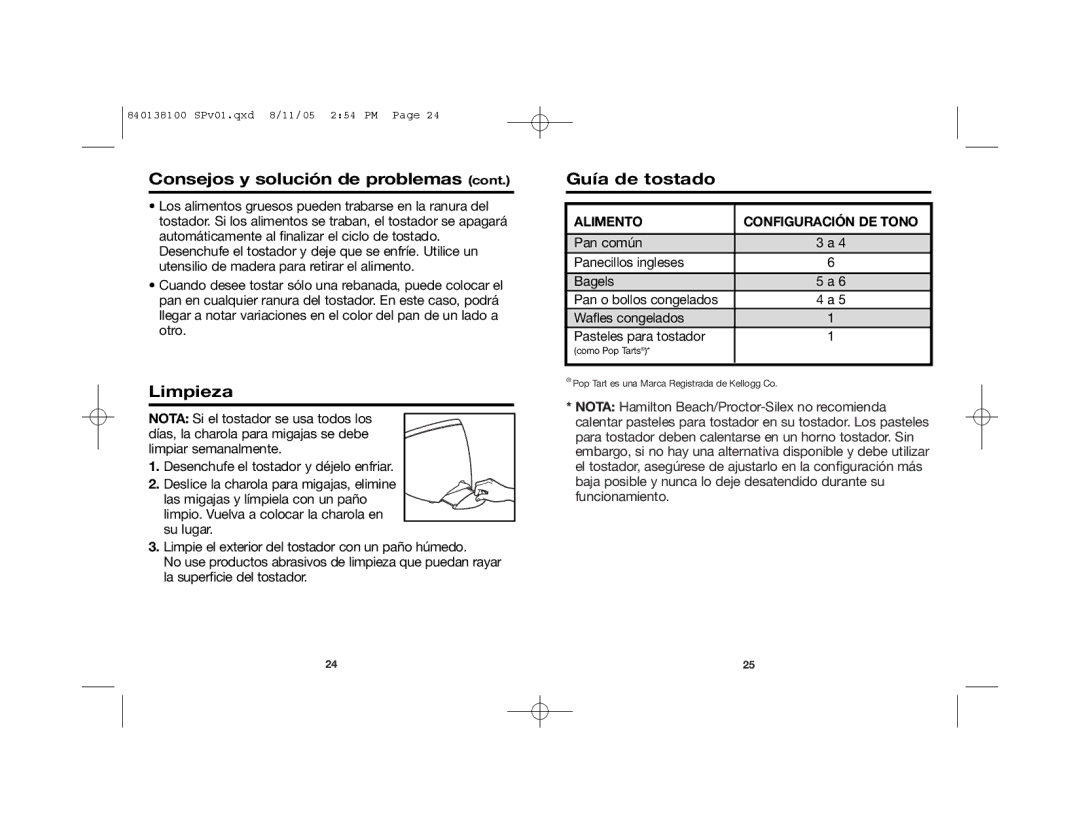 Hamilton Beach 22900, 22903 manual Limpieza, Guía de tostado 