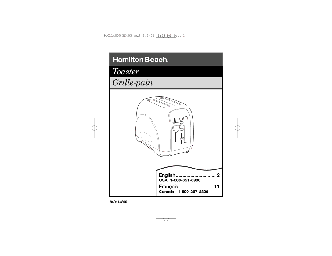 Hamilton Beach 24669 manual Toaster 