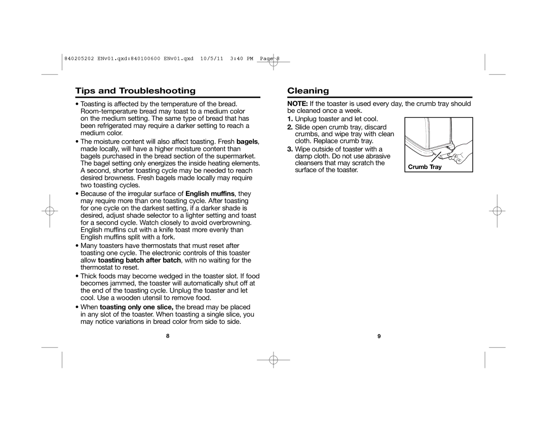 Hamilton Beach 22790, 24790 Tips and Troubleshooting Cleaning, Bagel setting only energizes the inside heating elements 