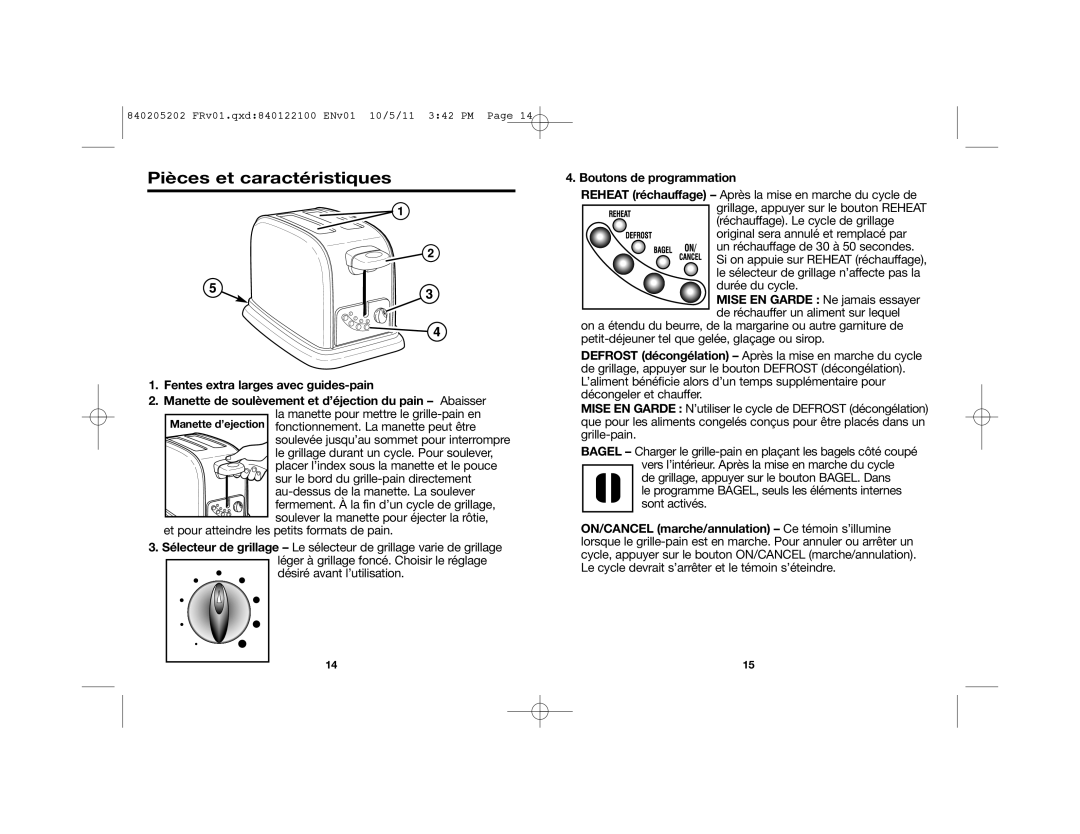 Hamilton Beach 22790 Pièces et caractéristiques, Et pour atteindre les petits formats de pain, Désiré avant l’utilisation 