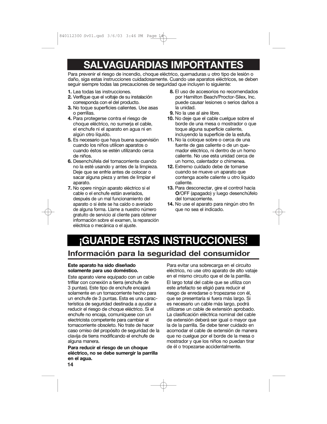 Hamilton Beach 25219 manual Salvaguardias Importantes, Este aparato ha sido diseñado solamente para uso doméstico 