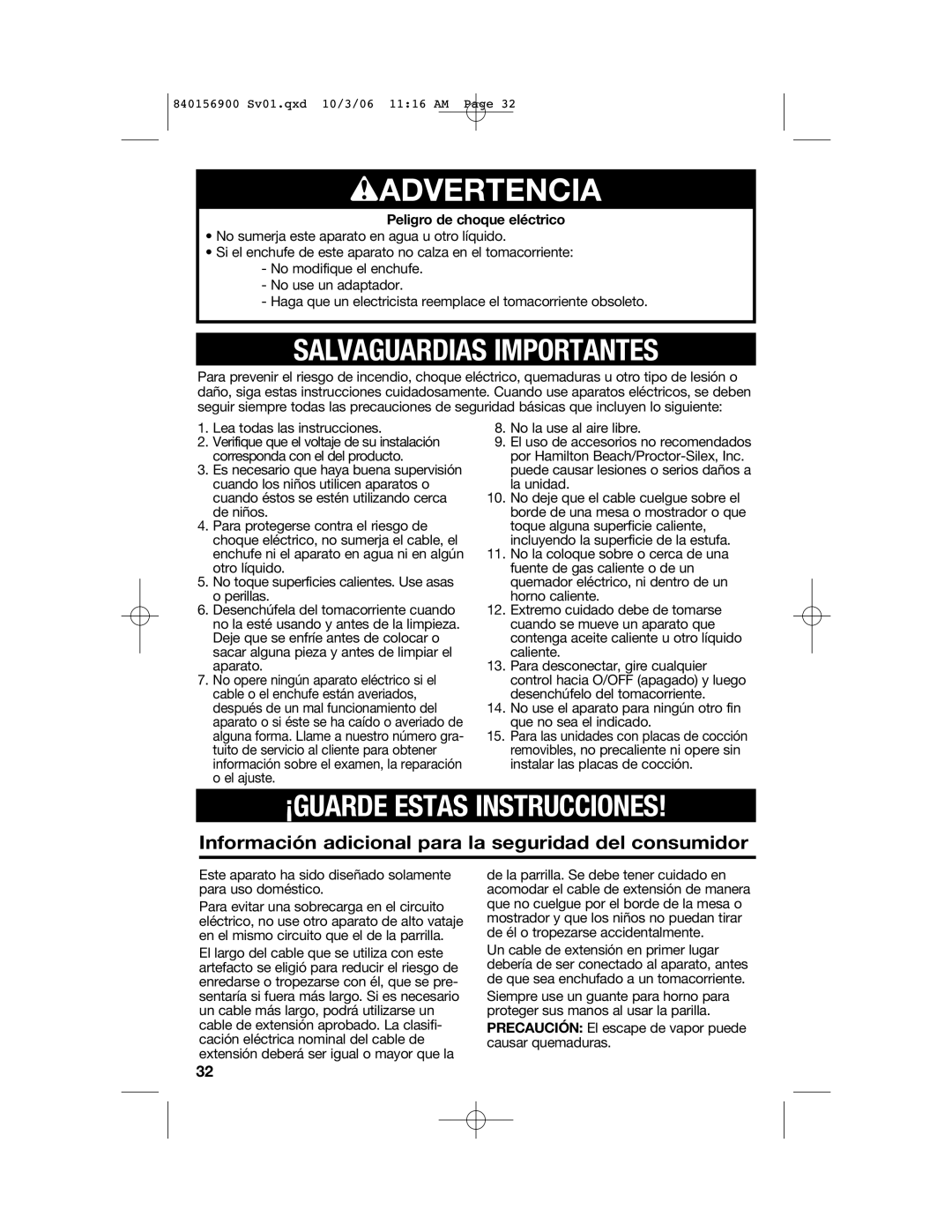 Hamilton Beach 25285 manual Wadvertencia 