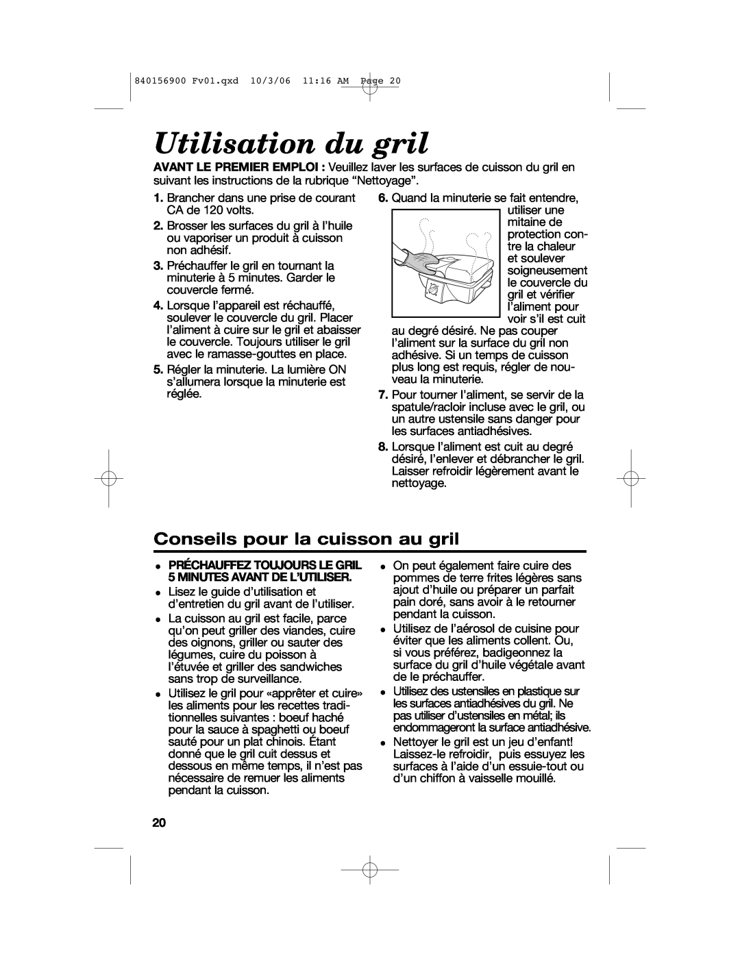 Hamilton Beach 25285 manual Utilisation du gril, Conseils pour la cuisson au gril 