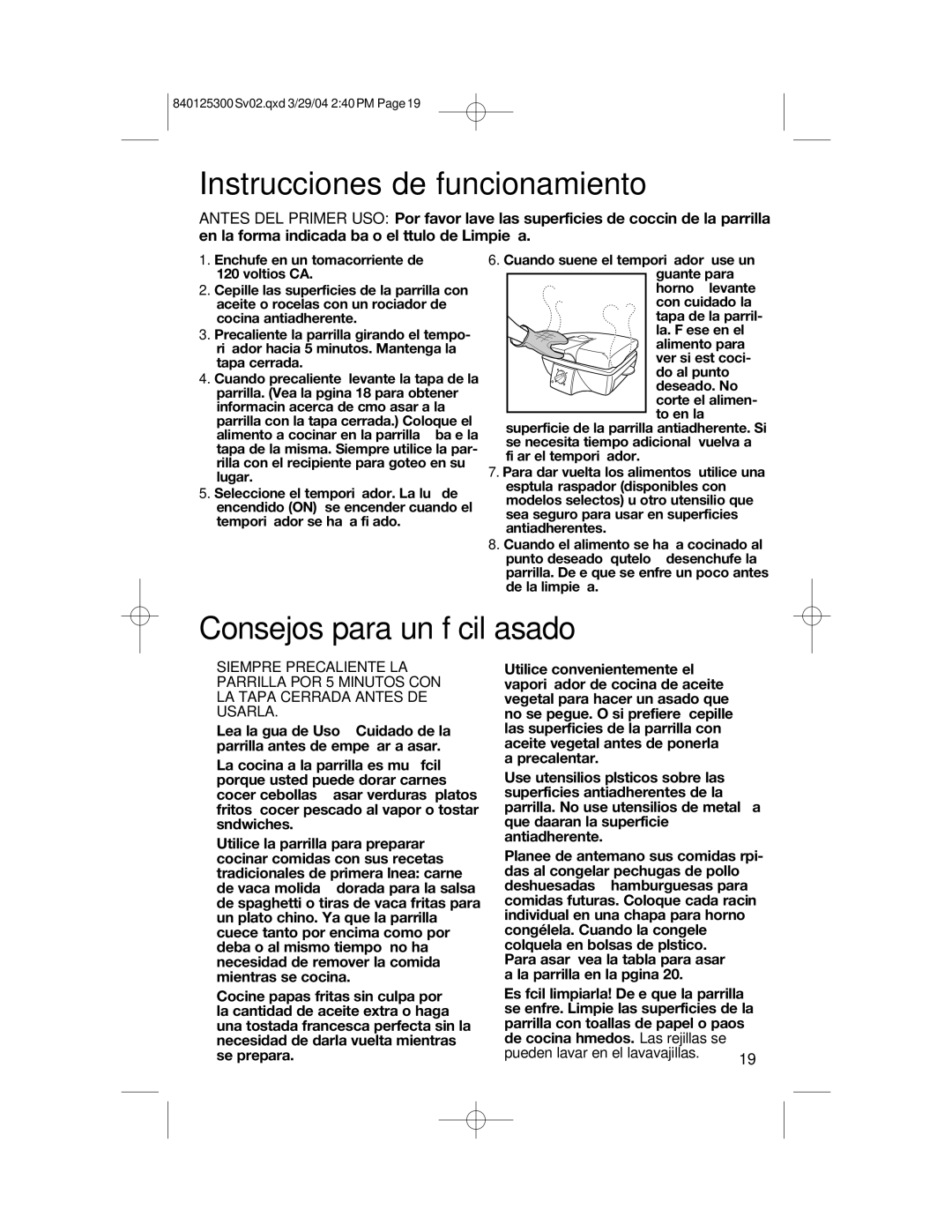 Hamilton Beach 25295 manual Instrucciones de funcionamiento, Consejos para un fácil asado 