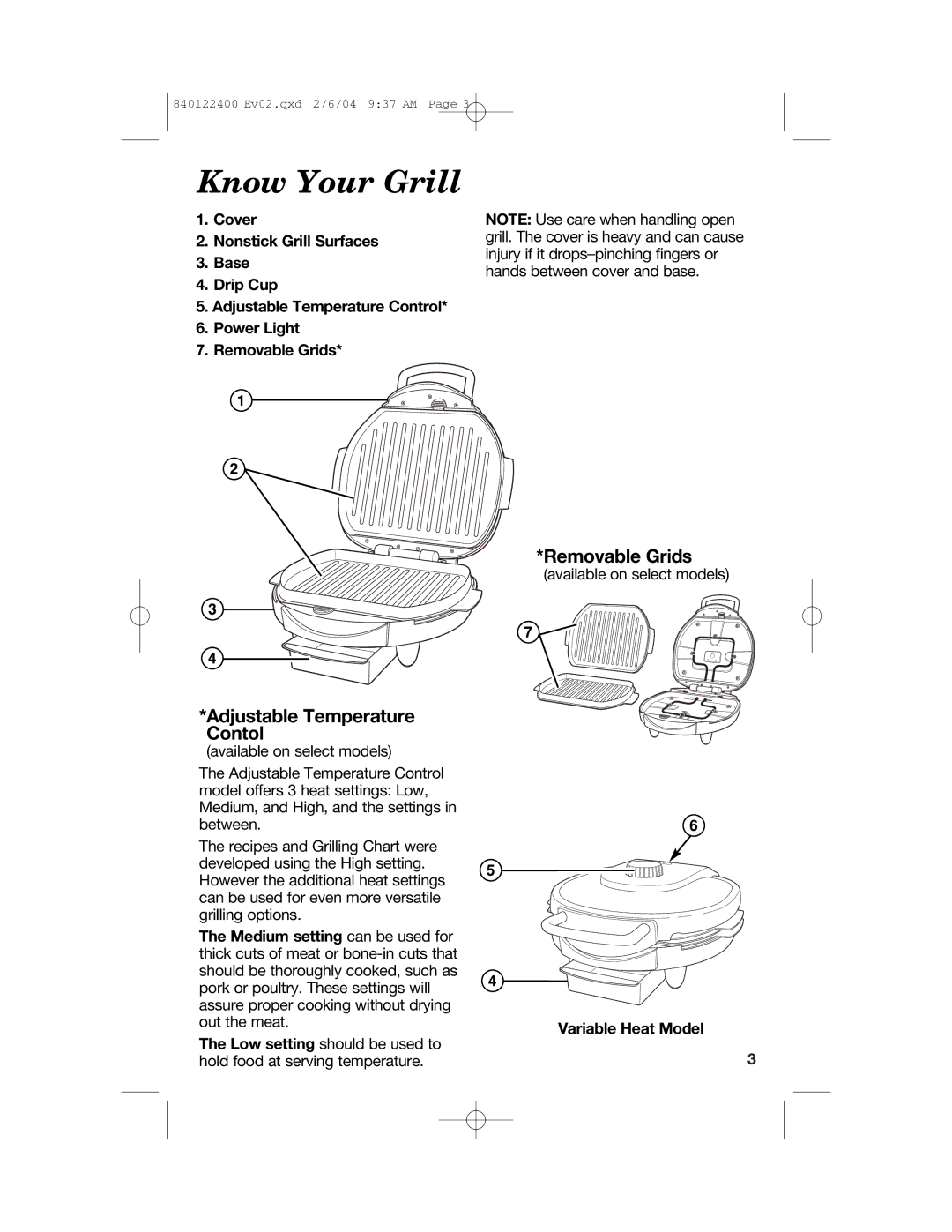 Hamilton Beach 25326C Know Your Grill, Adjustable Temperature Contol, Removable Grids, Medium setting can be used for 