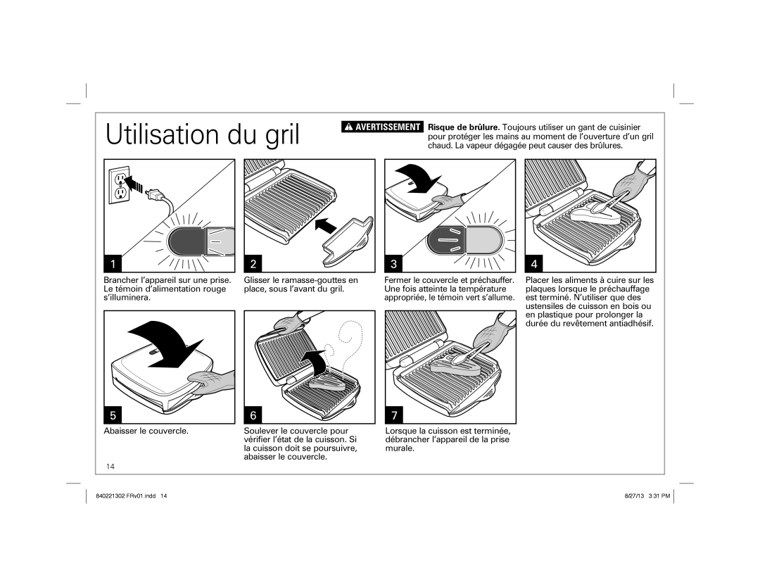 Hamilton Beach 25335 manual Utilisation du gril 