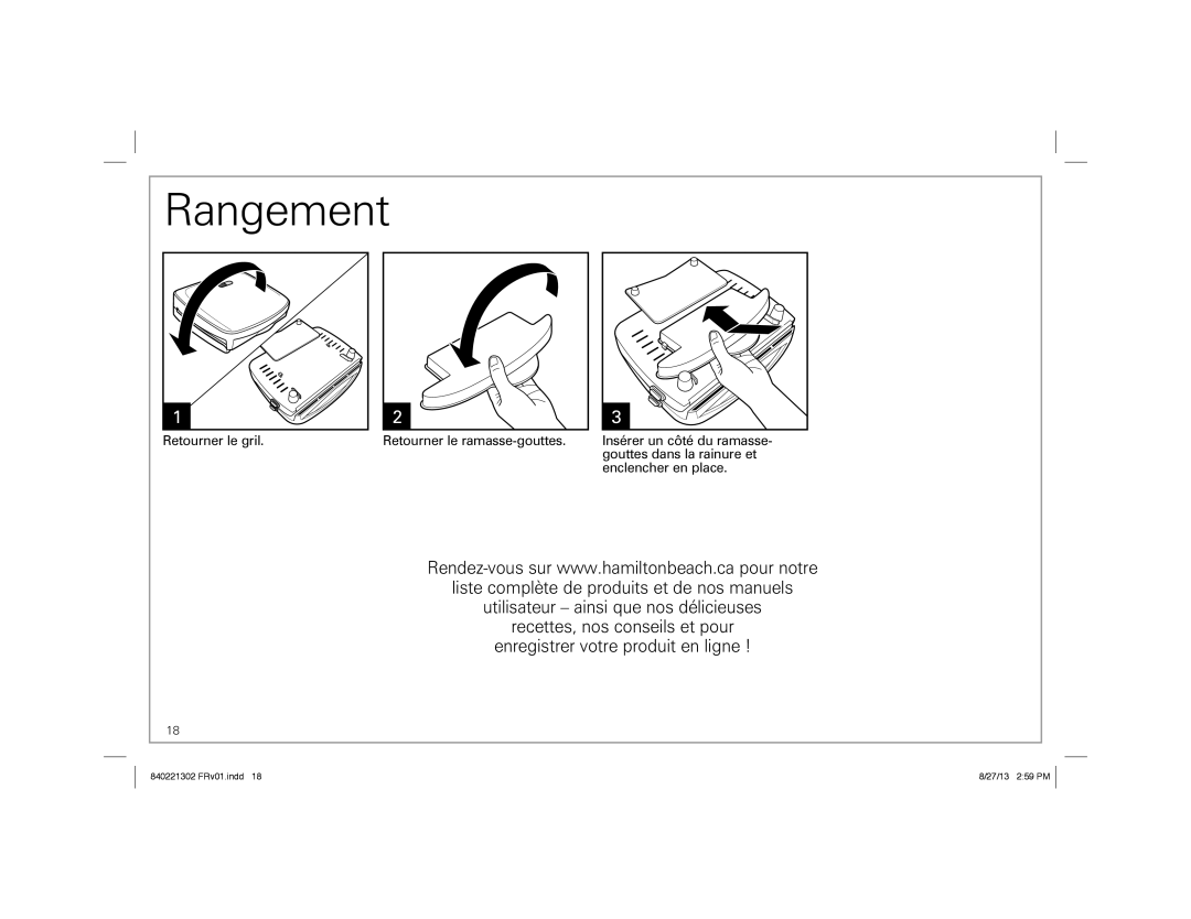 Hamilton Beach 25335 manual Rangement 