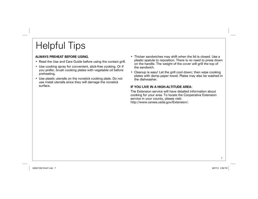 Hamilton Beach 25335 manual Helpful Tips, Always Preheat Before Using, If YOU Live in a HIGH-ALTITUDE Area 