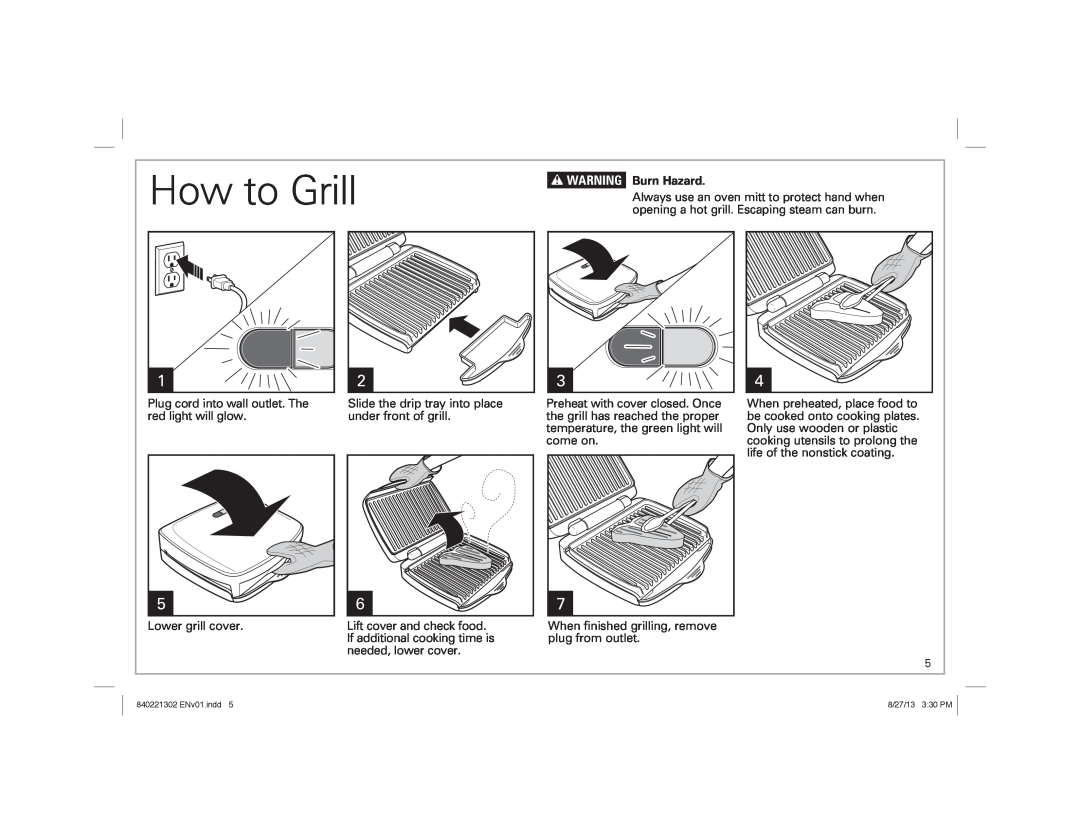 Hamilton Beach 25335 manual How to Grill, wWARNING Burn Hazard 
