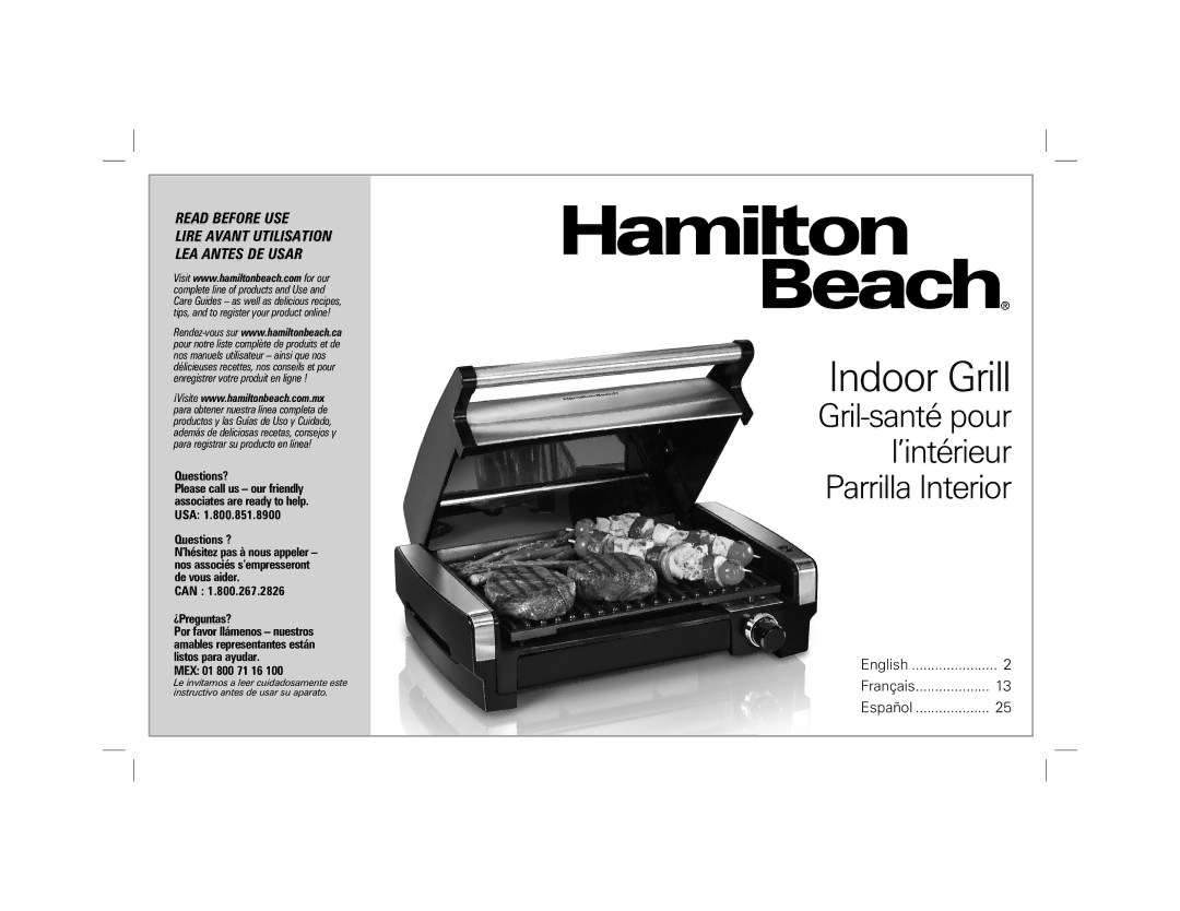 Hamilton Beach 25360 manual Indoor Grill 