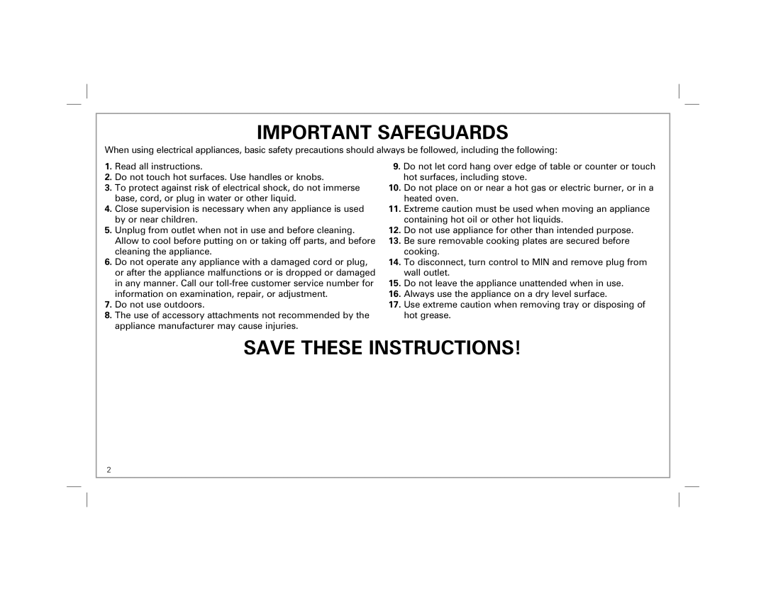 Hamilton Beach 25360 manual Important Safeguards 