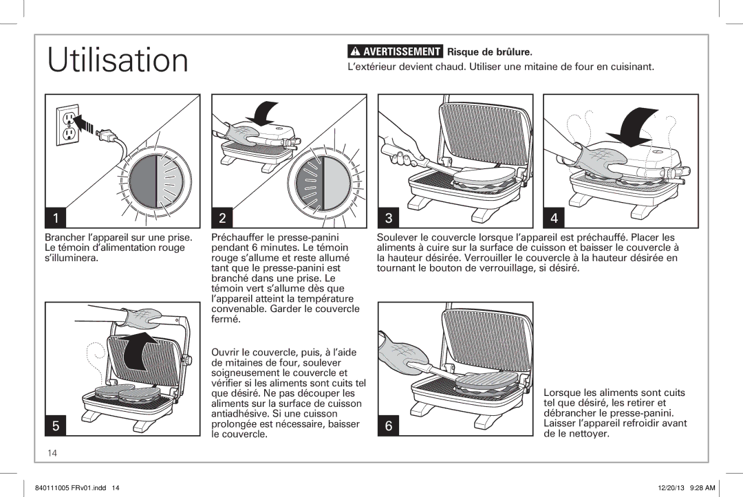 Hamilton Beach 25450 manual Utilisation, Avertissement Risque de brûlure 