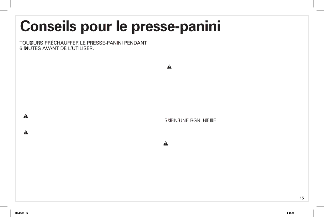 Hamilton Beach 25450 manual Conseils pour le presse-panini, SI Vous Habitez Dans UNE Région À Haute Altitude 