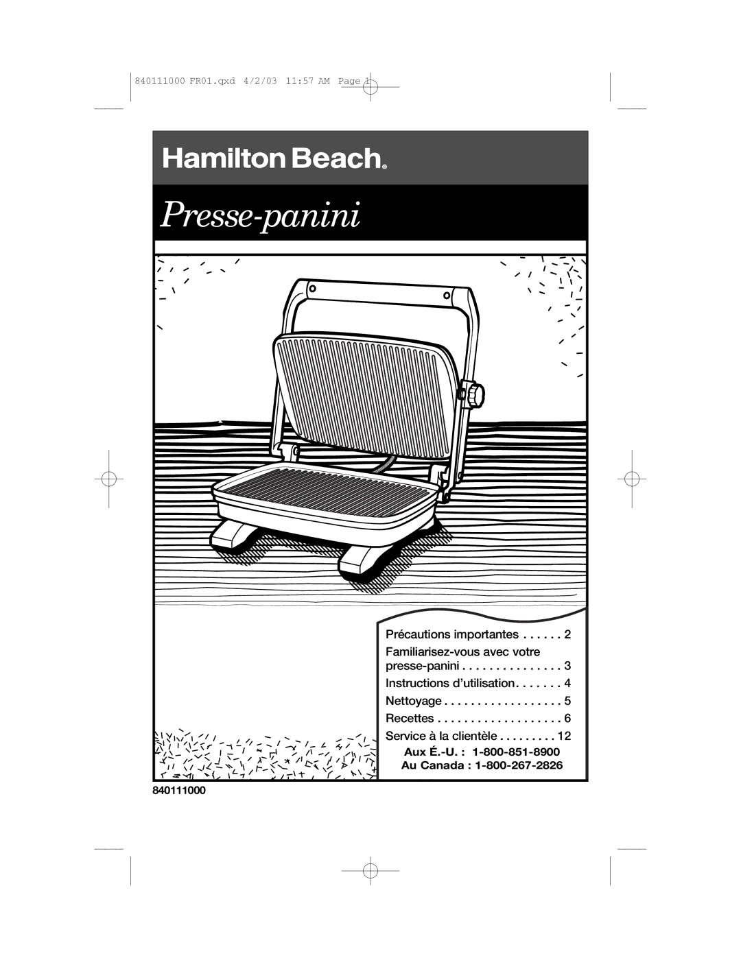 Hamilton Beach 25450 Précautions importantes, Familiarisez-vous avec votre, Instructions d’utilisation 