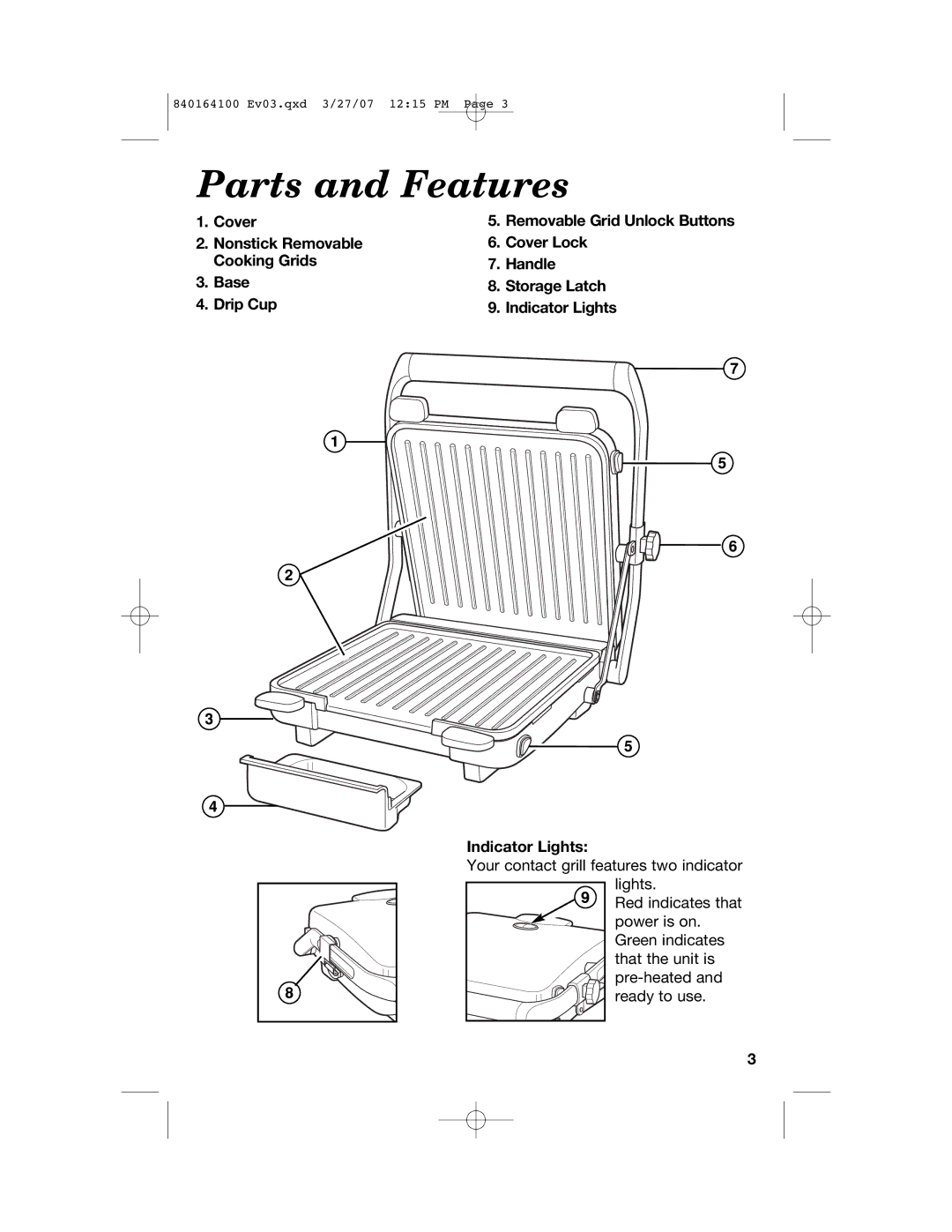 Hamilton Beach 25451 manual Parts and Features, Removable Grid Unlock Buttons 