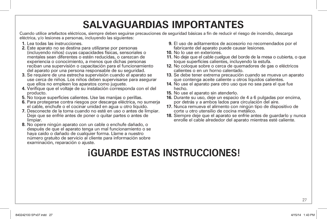 Hamilton Beach 25490 manual Salvaguardias Importantes 