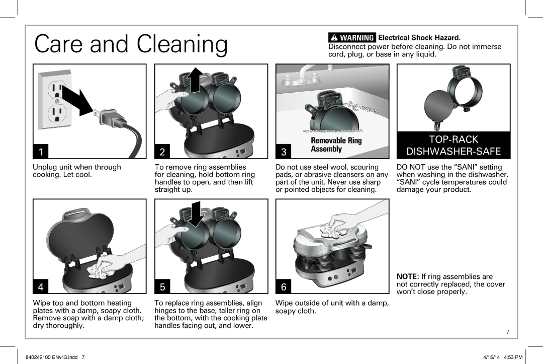 Hamilton Beach 25490 manual Care and Cleaning, Dishwasher-Safe 