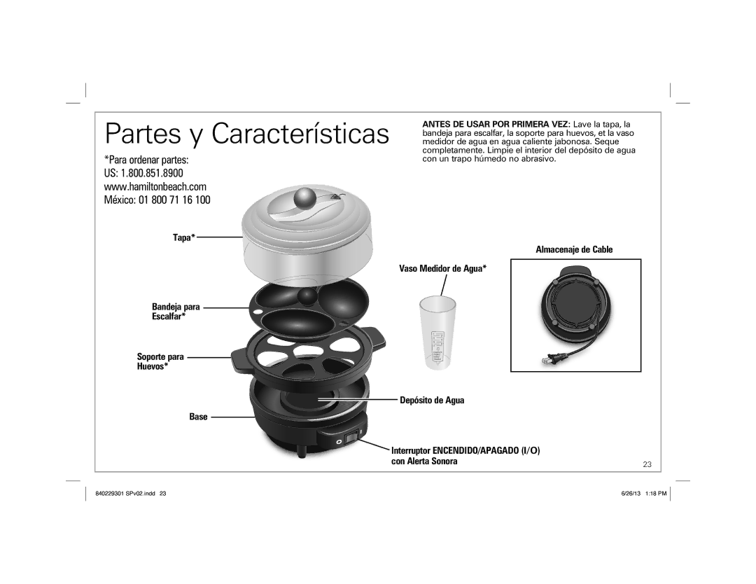 Hamilton Beach 25500 manual Partes y Características 