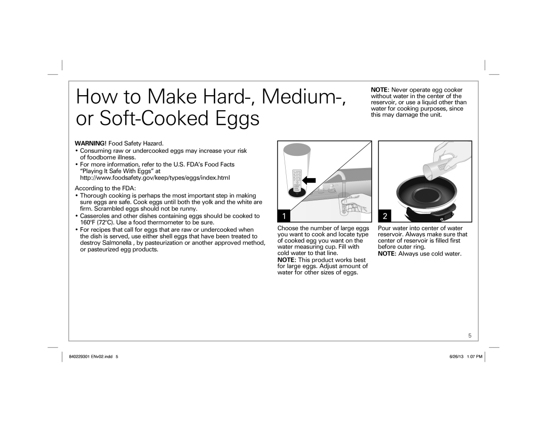 Hamilton Beach 25500 manual How to Make Hard-, Medium, Or Soft-Cooked Eggs 