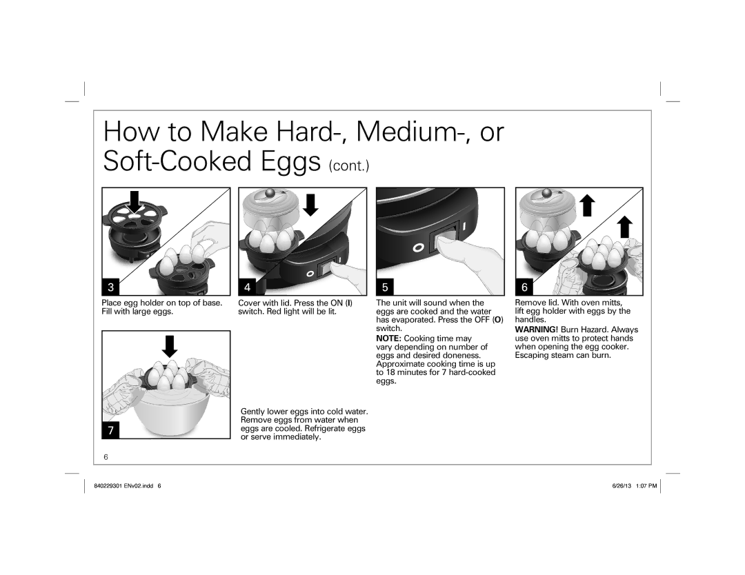 Hamilton Beach 25500 manual How to Make Hard-, Medium-, or Soft-Cooked Eggs 