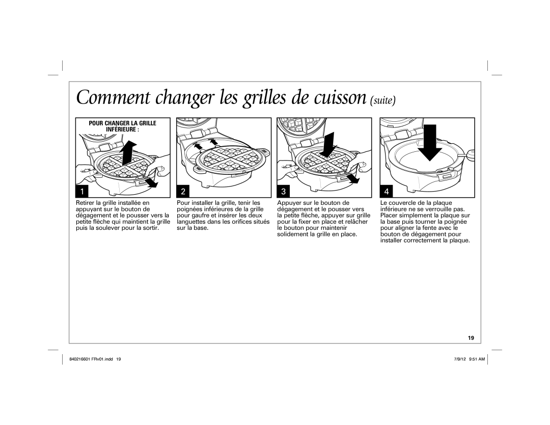 Hamilton Beach 26046 manual Comment changer les grilles de cuisson suite 