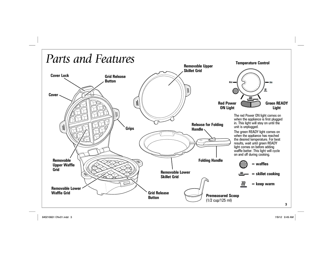 Hamilton Beach 26046 manual Parts and Features, Grips Release for Folding Handle 