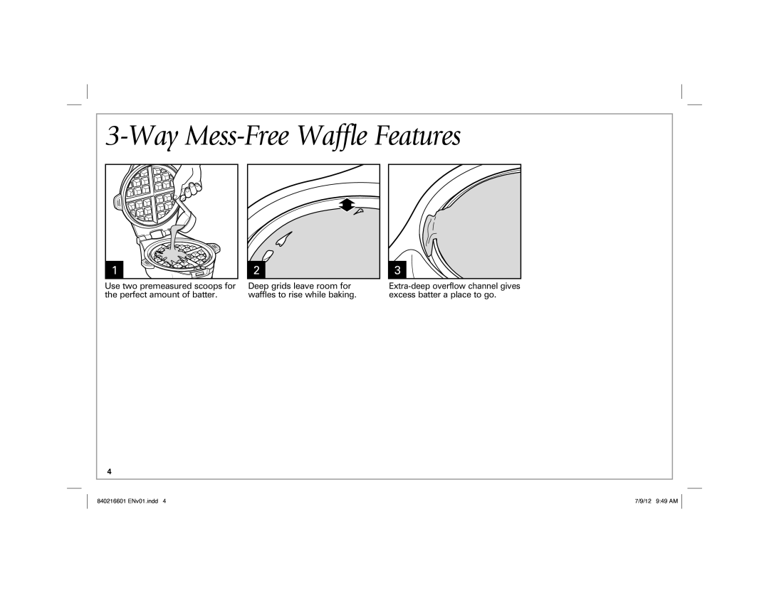 Hamilton Beach 26046 manual Way Mess-Free Waffle Features 