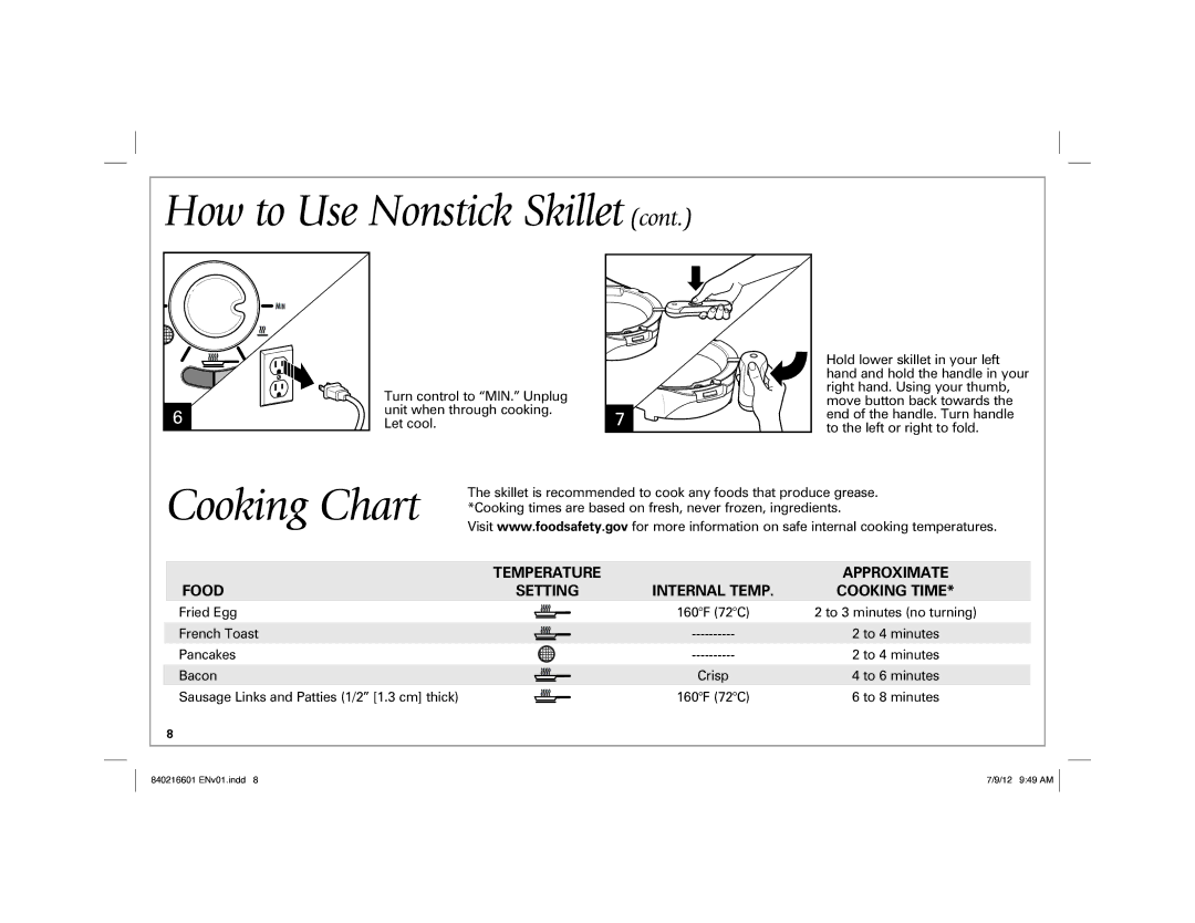 Hamilton Beach 26046 manual Cooking Chart 