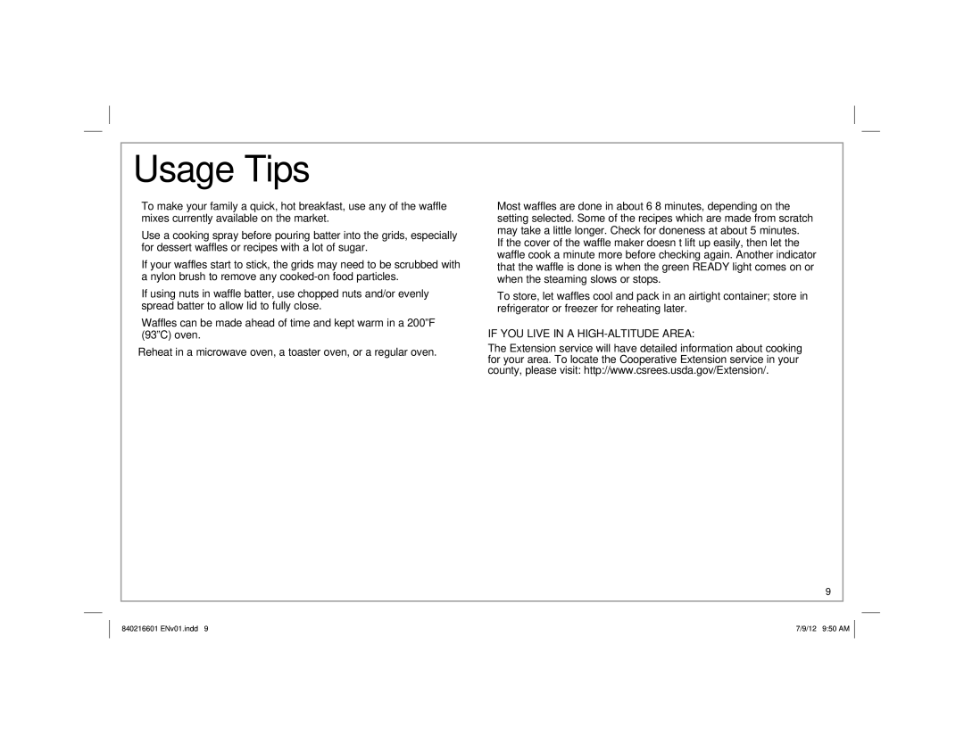 Hamilton Beach 26046 manual Usage Tips, If YOU Live in a HIGH-ALTITUDE Area 