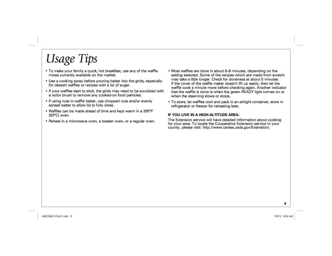 Hamilton Beach 26046 manual Usage Tips, If You Live In A High-Altitude Area 