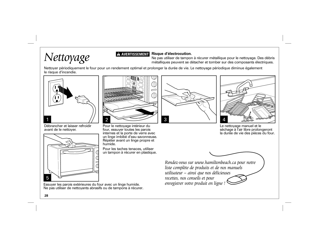 Hamilton Beach 31100 manual Nettoyage, Avertissement Risque d’électrocution 