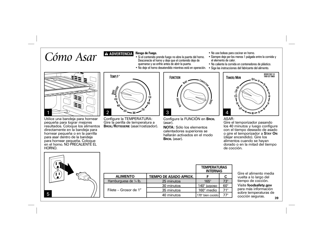 Hamilton Beach 31100 manual Cómo Asar 