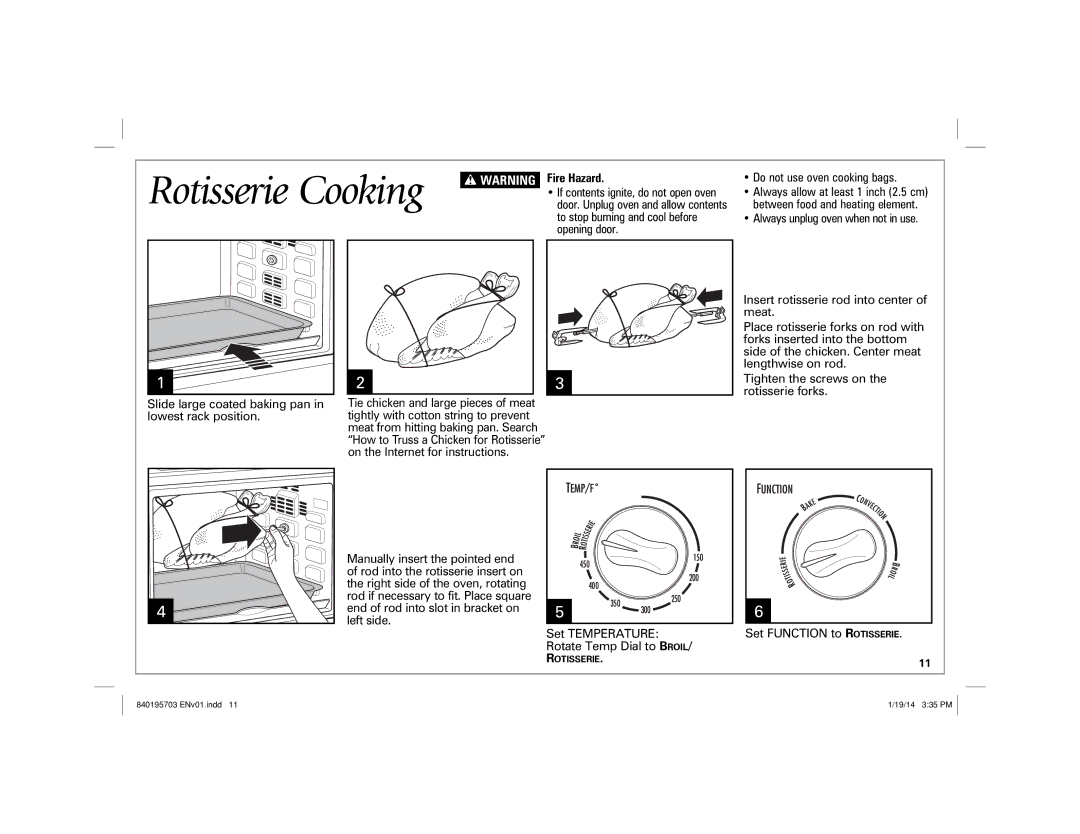 Hamilton Beach 31103, 31104 manual Rotisserie Cooking 