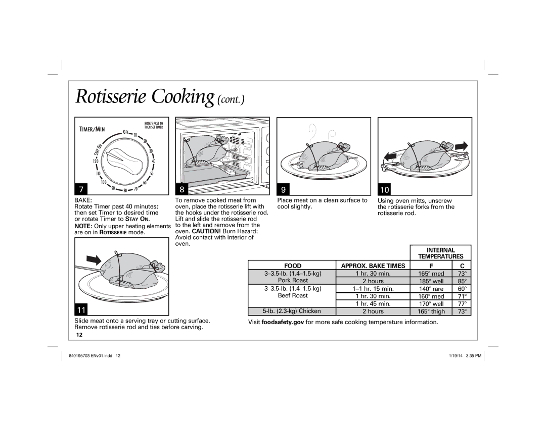 Hamilton Beach 31104, 31103 manual Oven. CAUTION! Burn Hazard Avoid contact with interior 