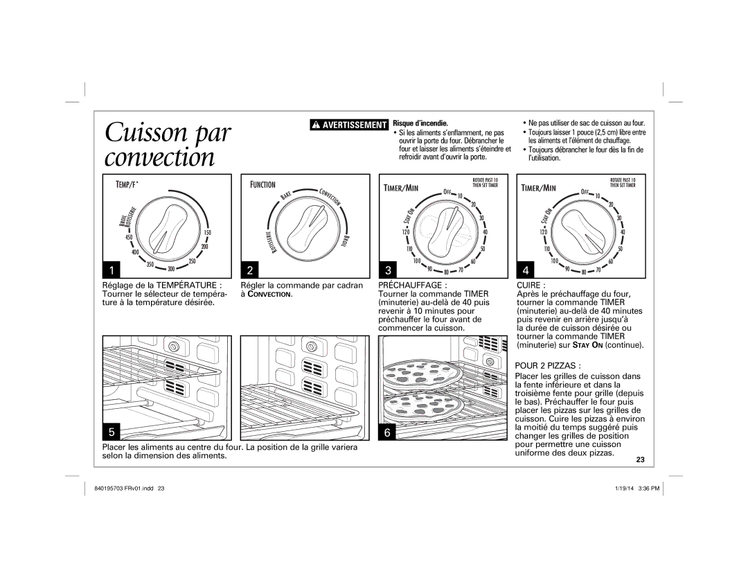 Hamilton Beach 31103, 31104 manual Cuisson par convection, Avertissement Risque d’incendie 