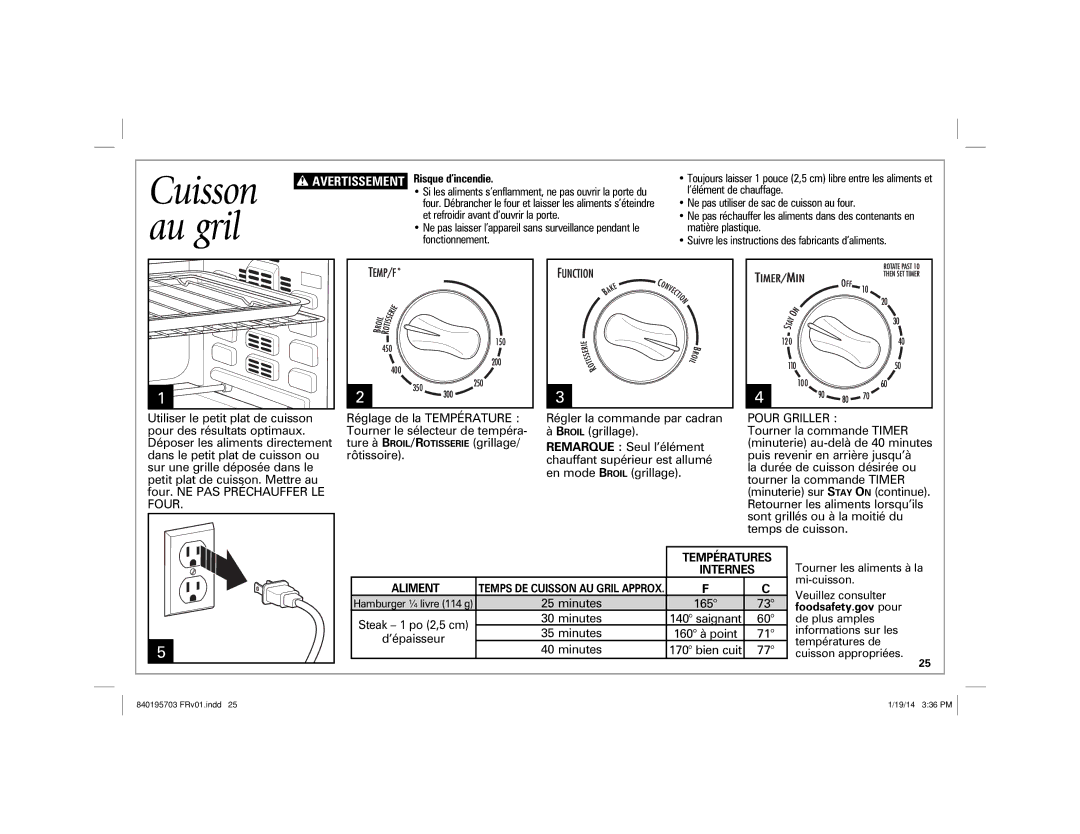 Hamilton Beach 31103, 31104 manual Pour Griller, Four, Foodsafety.gov pour 