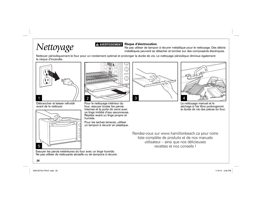 Hamilton Beach 31104, 31103 manual Nettoyage, Avertissement Risque d’électrocution 