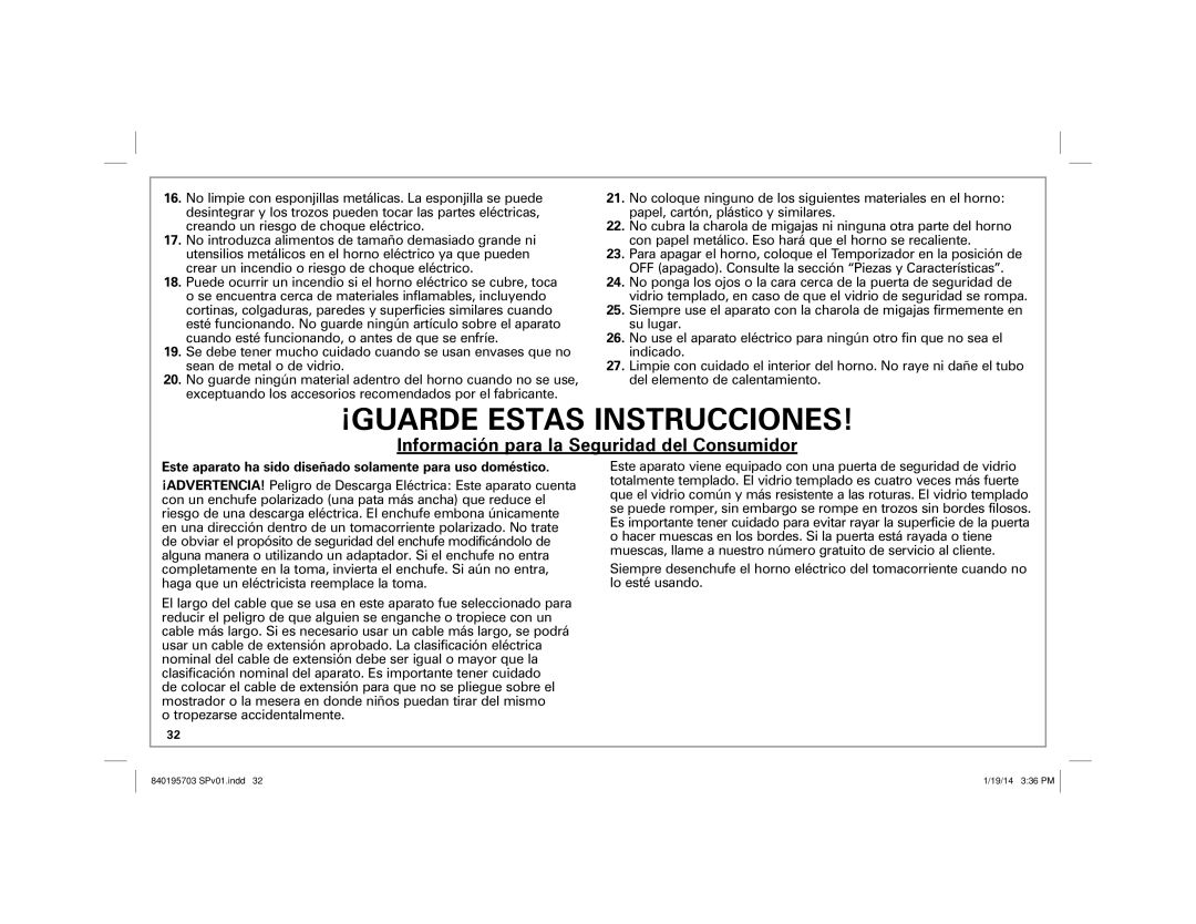 Hamilton Beach 31104, 31103 manual ¡GUARDE Estas Instrucciones 