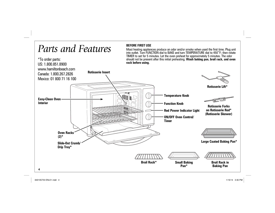 Hamilton Beach 31104, 31103 manual Before First USE, Broil Rack 