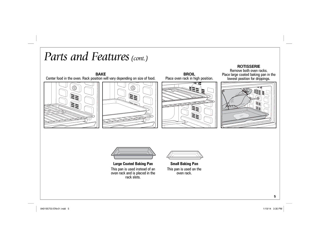 Hamilton Beach 31103, 31104 manual Parts and Features, Rotisserie, Bake Broil 