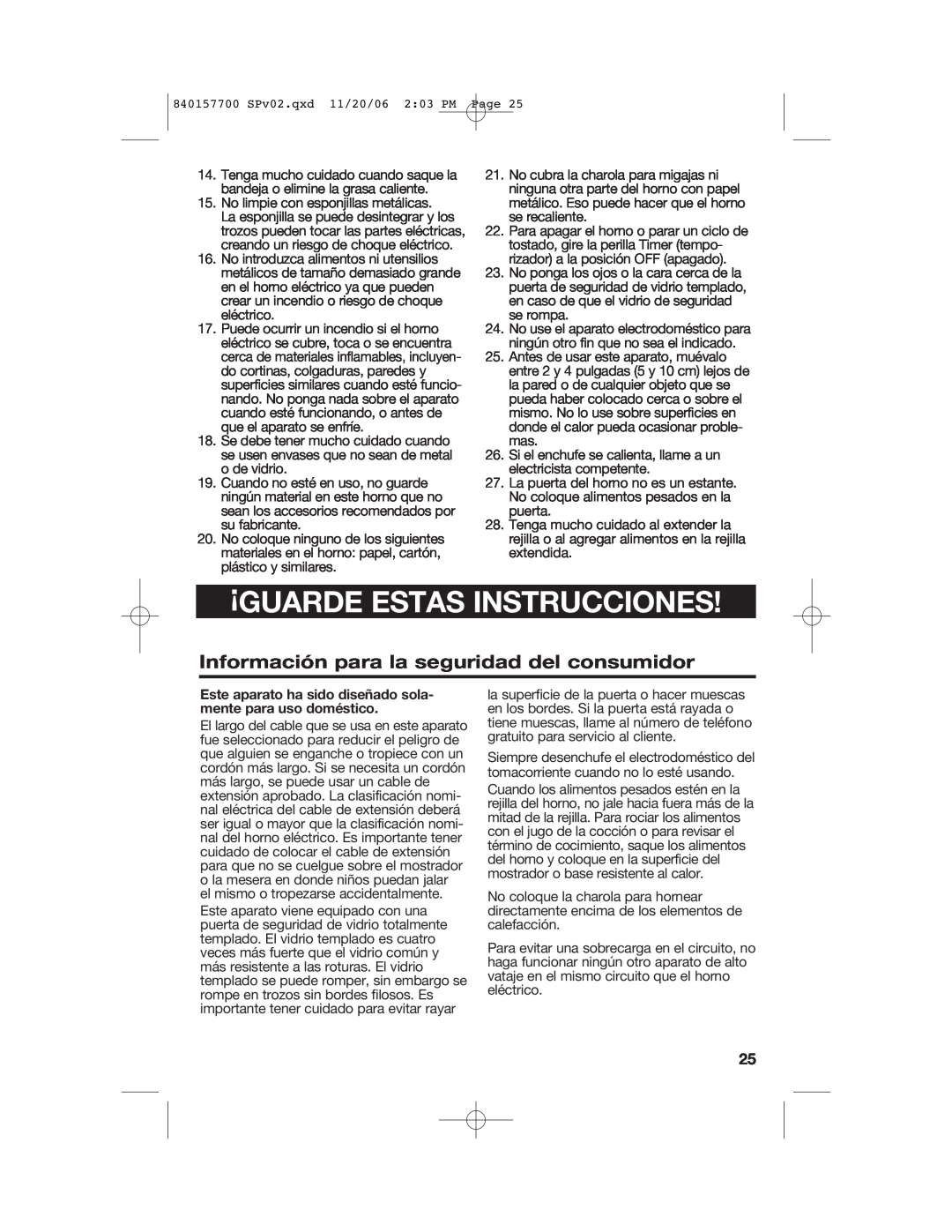 Hamilton Beach 31150C manual ¡Guarde Estas Instrucciones, Información para la seguridad del consumidor 