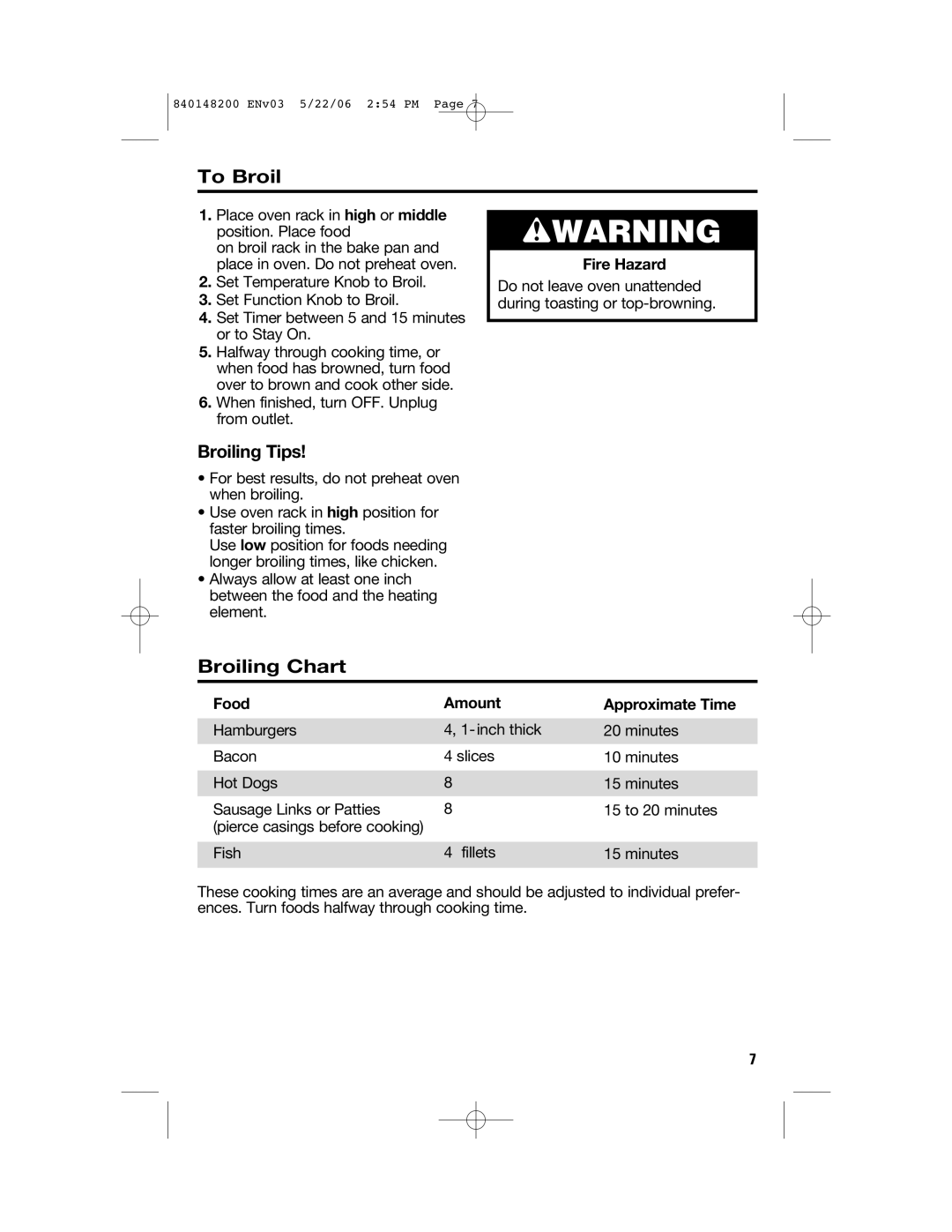 Hamilton Beach 31173, 31177, 31170 manual To Broil, Broiling Chart, Broiling Tips, Food Amount Approximate Time 