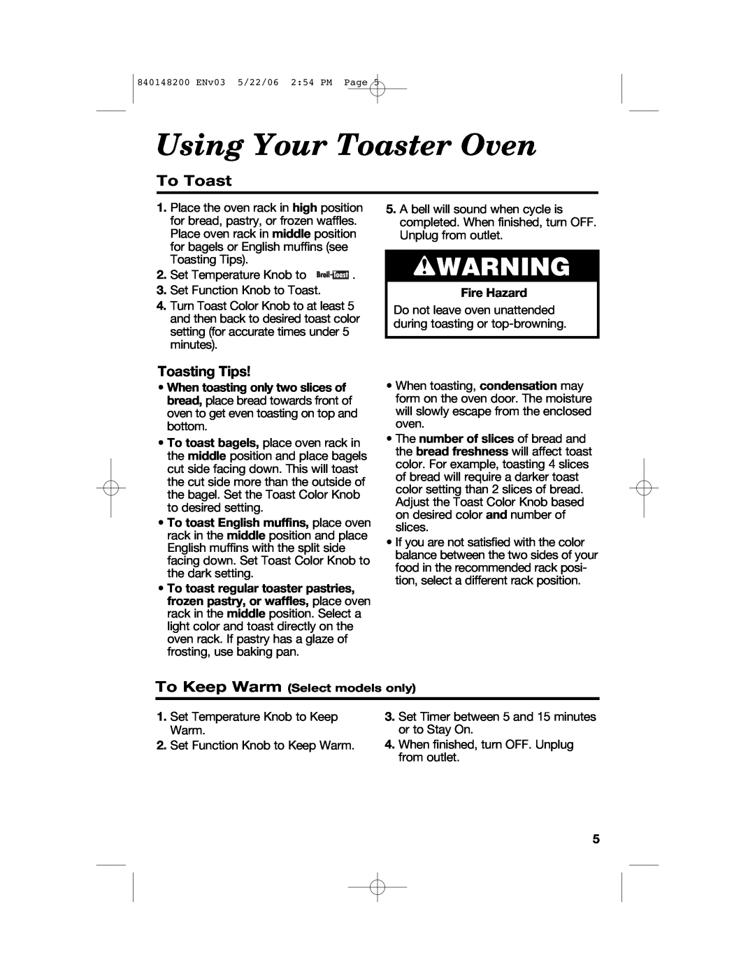 Hamilton Beach 31170, 31177, 31173 manual Using Your Toaster Oven, wWARNING, To Toast, Toasting Tips, Fire Hazard 
