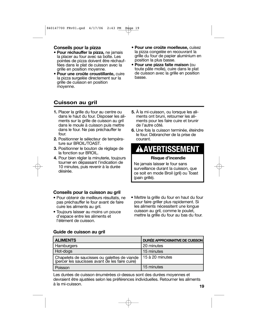 Hamilton Beach 31180 Cuisson au gril, Conseils pour la pizza, Conseils pour la cuisson au gril, Guide de cuisson au gril 